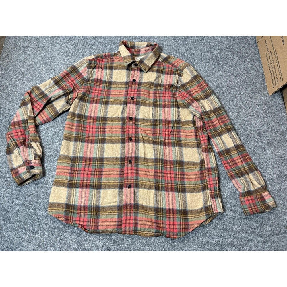 L.L. Bean Shirt Mens L Multicolor Plaid Long Sleeve Flannel Button-Up Casual